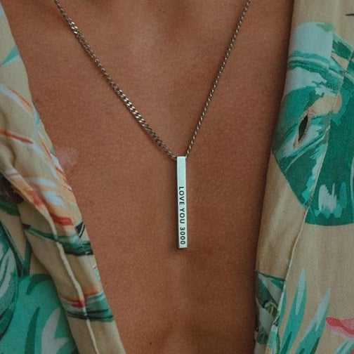 Custom Name Bar Pendant Chain for Men & Women - Silver Color